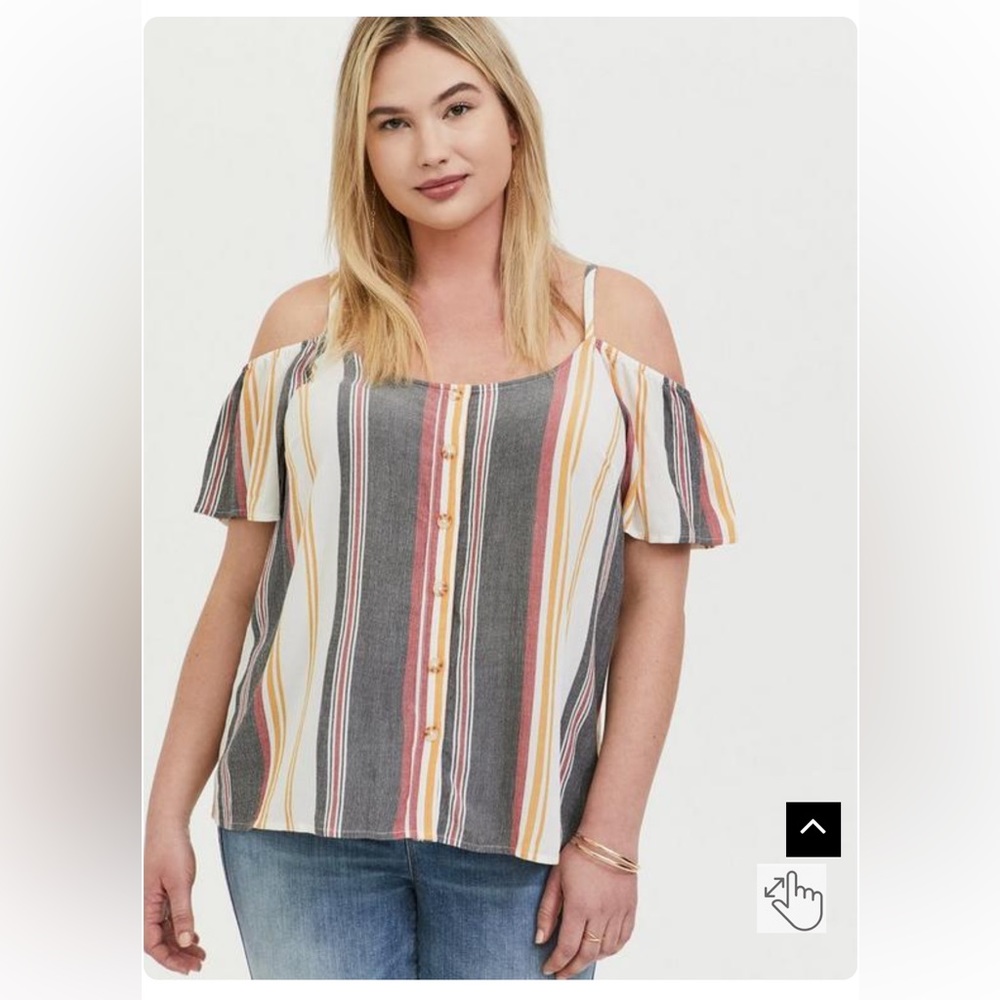 TORRID SIZE 1 14-16 1X RAYON CRÊPE BUTTON-FRONT COLD SHOULDER TOP BLOUSE